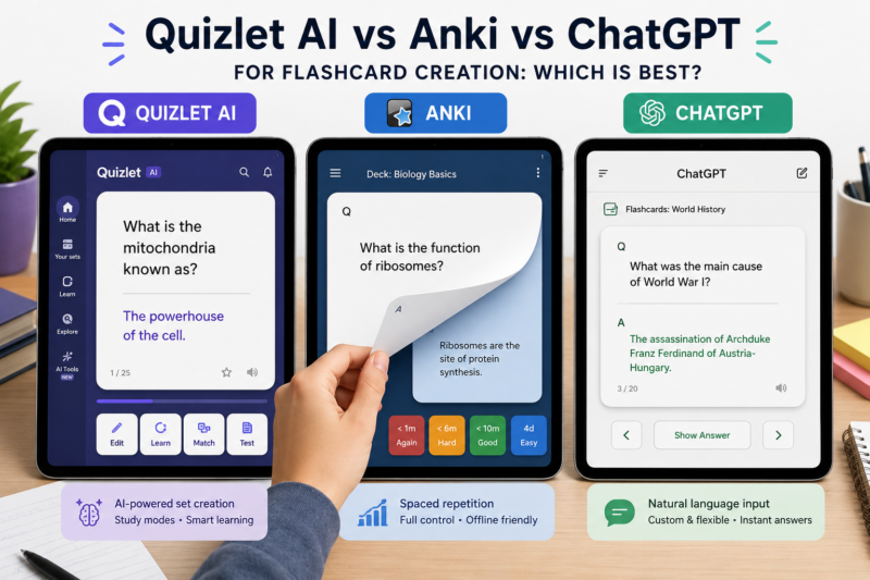 Quizlet AI vs Anki vs ChatGPT for Flashcards: Which Wins?