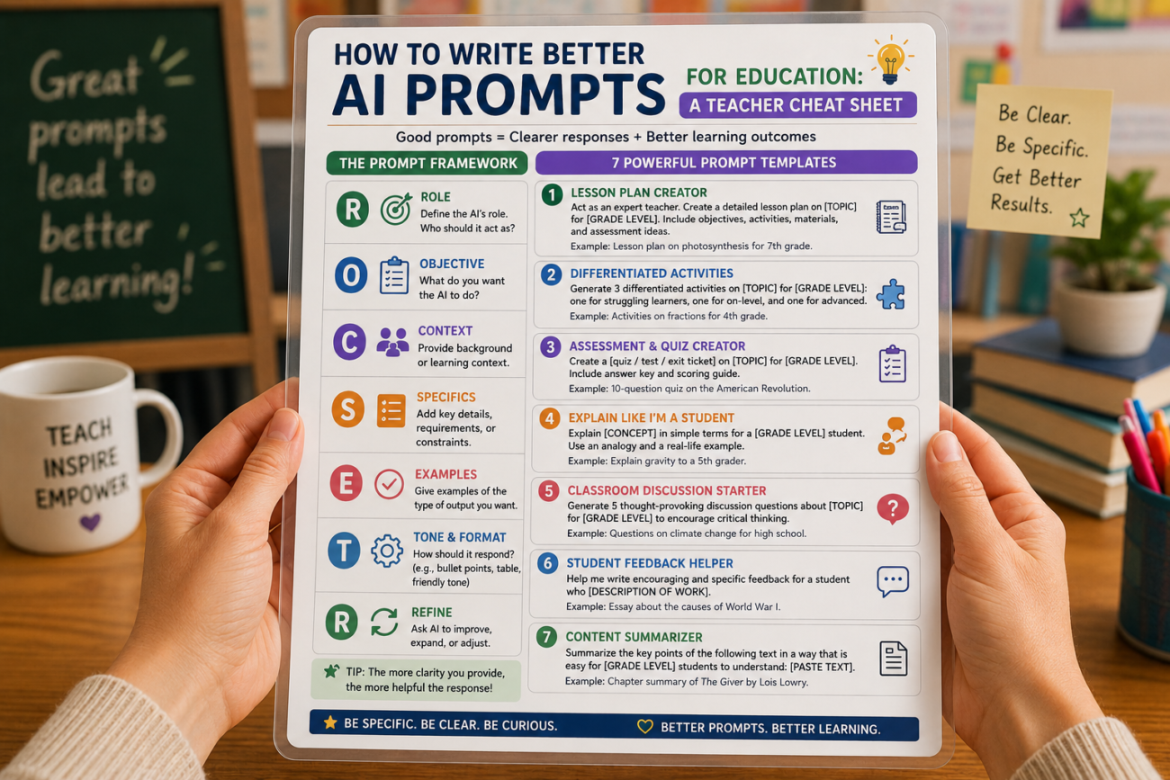 How to Write Better AI Prompts for Education: A Teacher Cheat Sheet
