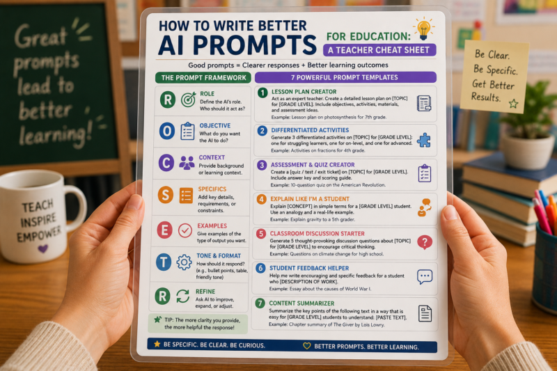 How to Write Better AI Prompts for Education: A Teacher Cheat Sheet