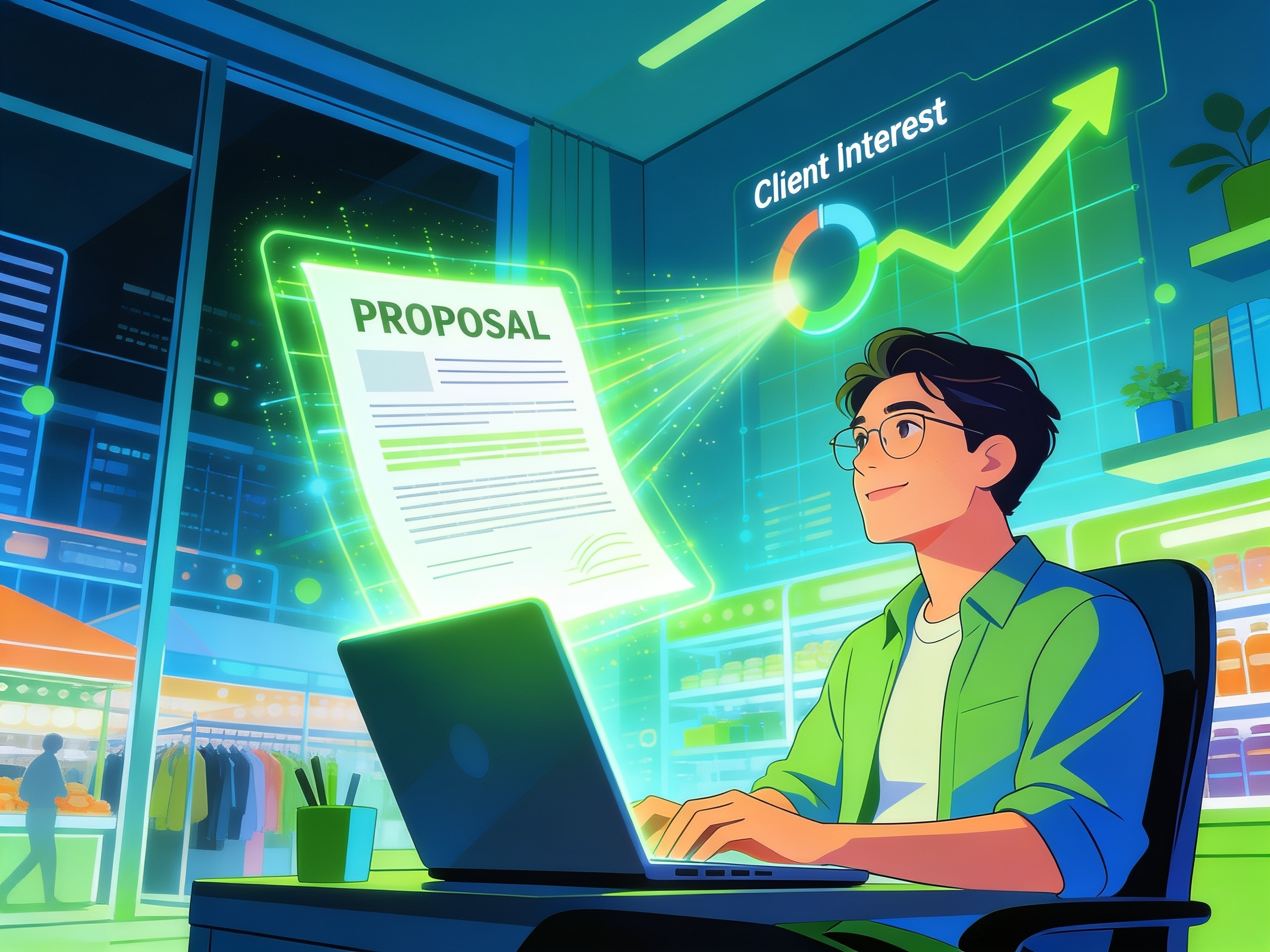 How to Use AI to Write Winning Upwork Proposals Image prompt A freelancer submitting a proposal on Upwork-style platform, their AI-crafted proposal glowing — client's interest meter visibly rising. Editorial illustration, winning pitch aesthetic, competitive marketplace visual.