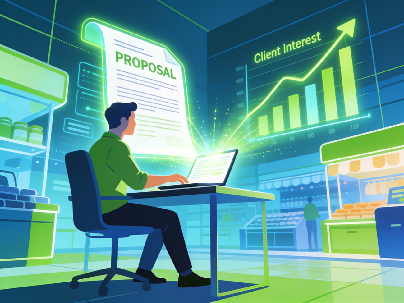 How to Use AI to Write Winning Upwork Proposals Image prompt A freelancer submitting a proposal on Upwork-style platform, their AI-crafted proposal glowing — client's interest meter visibly rising. Editorial illustration, winning pitch aesthetic, competitive marketplace visual.
